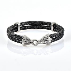Black Stingray Leather With Silver Finishing